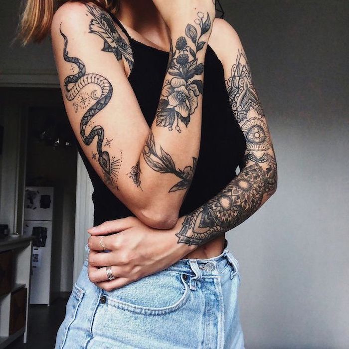 40 Cool and Pretty Sleeve Tattoo Designs for Women  Styletic