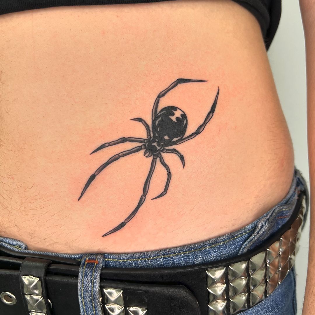 Black Widow Spider Tattoo on belly