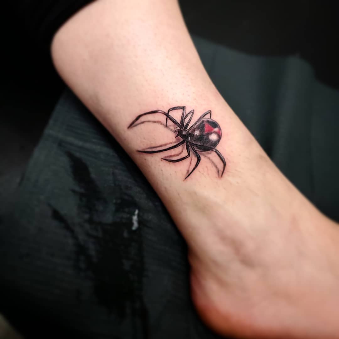 Black Widow Spider Tattoo on legs
