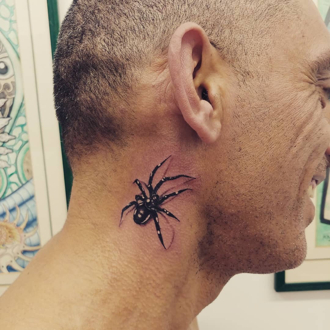 Black Widow Spider Tattoo on neck