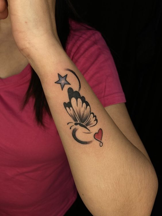 Butterfly Hand tattoo design heart star