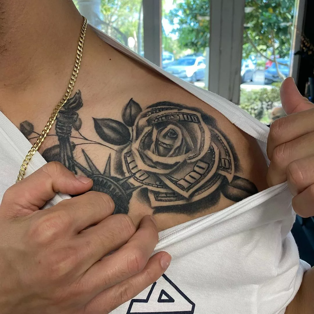 Artistic money rose tattoos