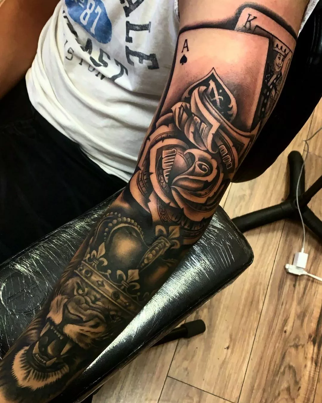 Money rose sleeve tattoos