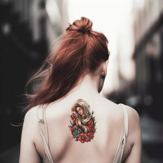 Virgin Mary Tattoo on back