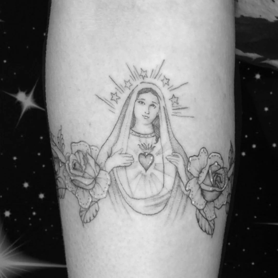 virgin mary tattoo black outline