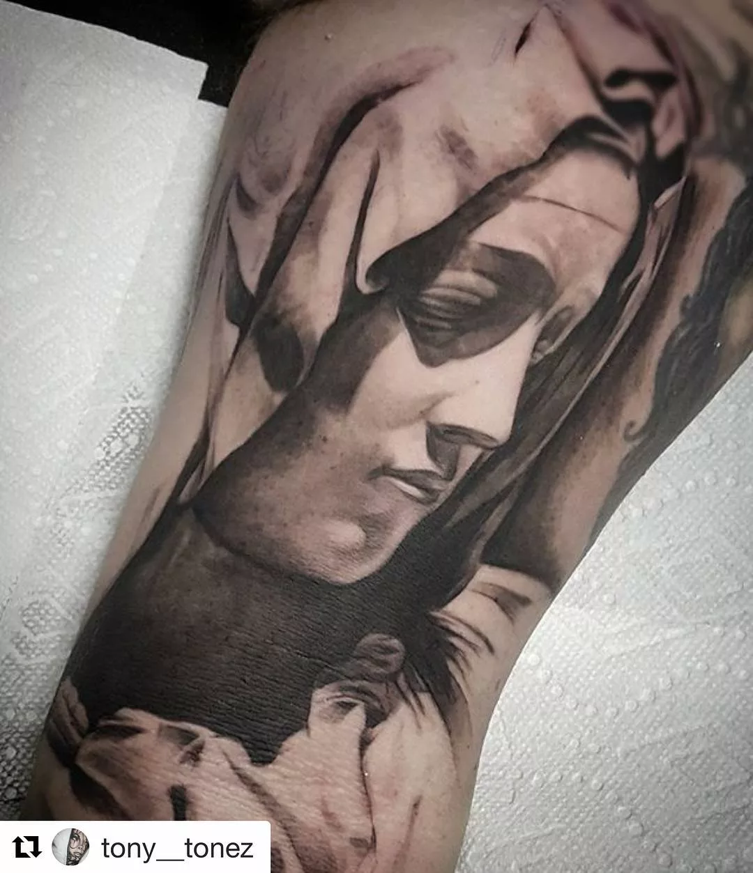 virgin mary tattoo crying