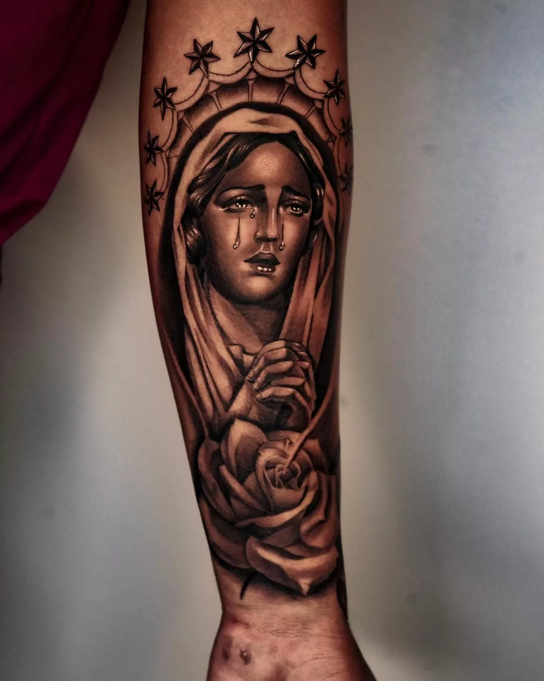 virgin mary tattoo dark black