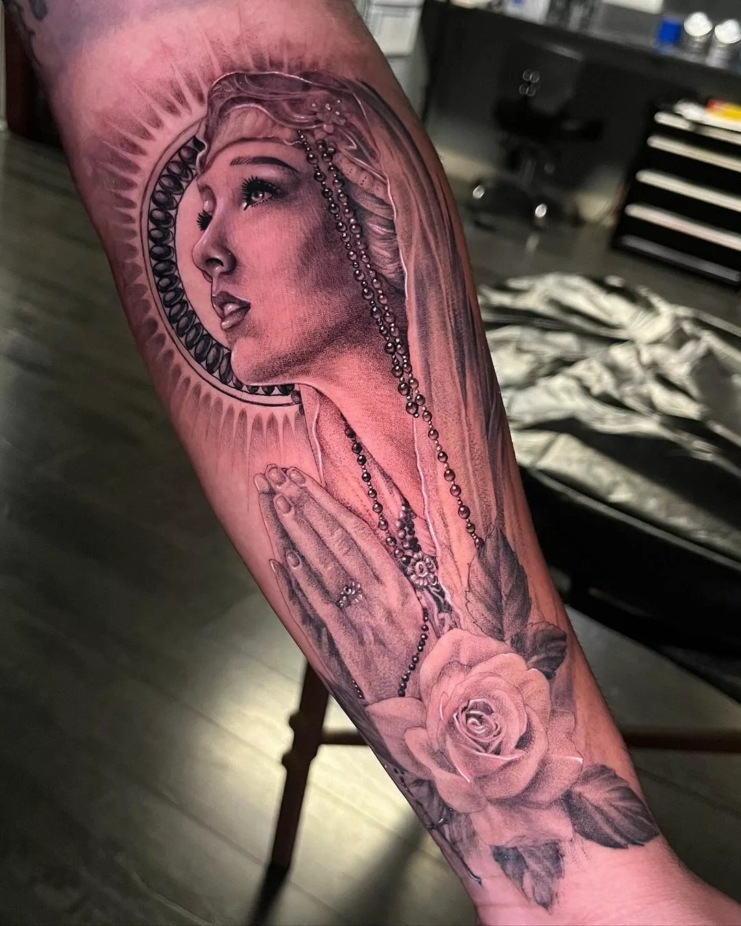 virgin mary tattoo for arm